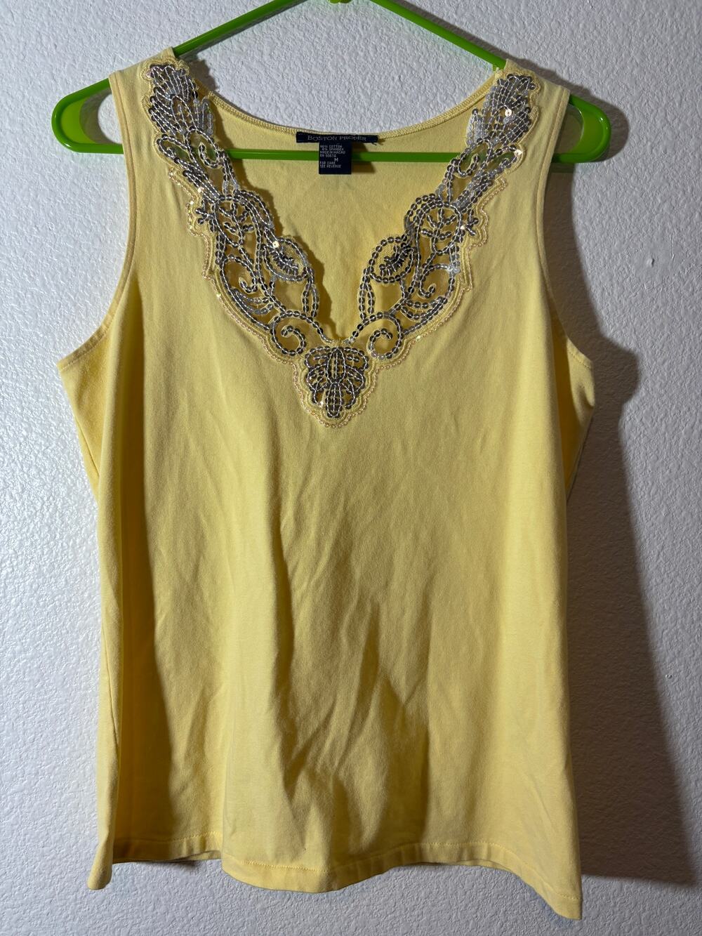 Boston Proper Size M Yellow Embroidered Sequin Sleeveless V-Neck Y2K Tank Top